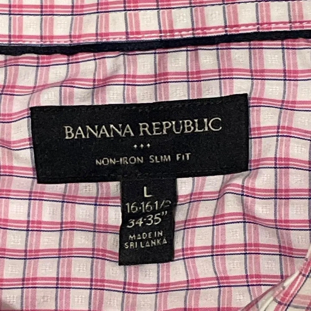 Banana Republic Men’s Large 16/16.5x34/35 Long Sleeve Button Shirt Pink Plaid